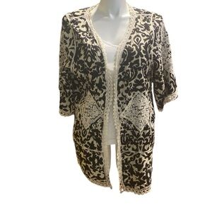 Women’s Black & Cream Lace-Trim Cardigan Jacket